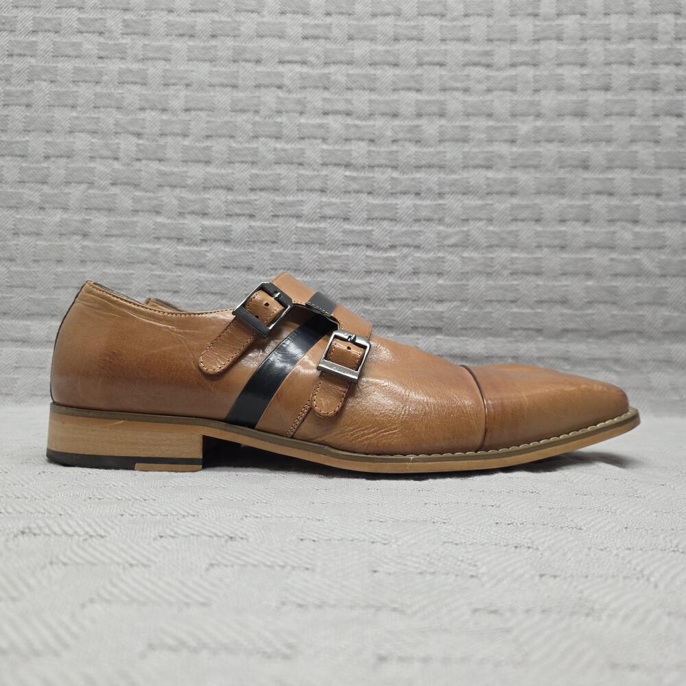 Giovanni Shoes Mens Size 12 Brown Double Monk Strap Leather Dress Cap Toe